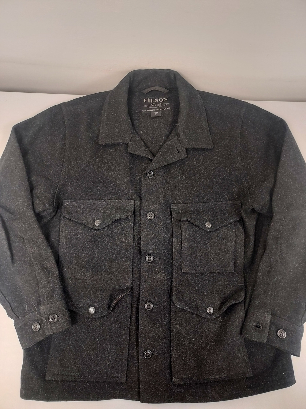 Filson Men's Mackinaw Wool Cruiser Jacket In Dark Charcoal
